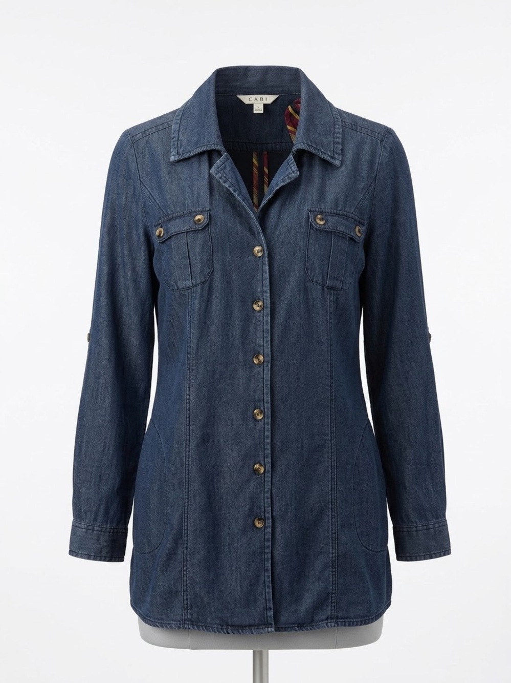 CAbi Dark Wash Denim Button-Front Tunic Shirt Size Large